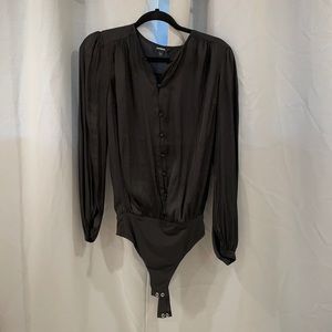 Express Satin thong bodysuit button up blouse